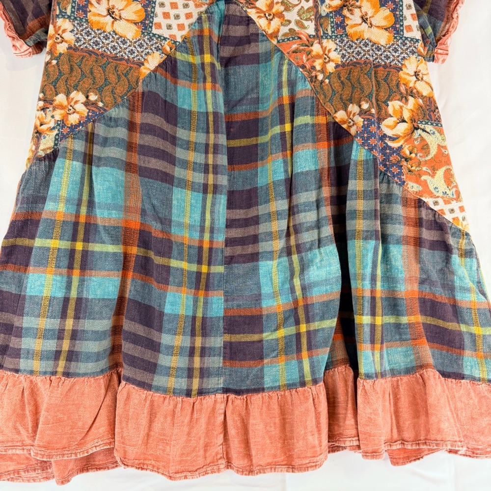 OLI & HALI Women’s Size M Dress Mini Oversized Boho Plaid Floral V Neckline - Picture 5 of 15
